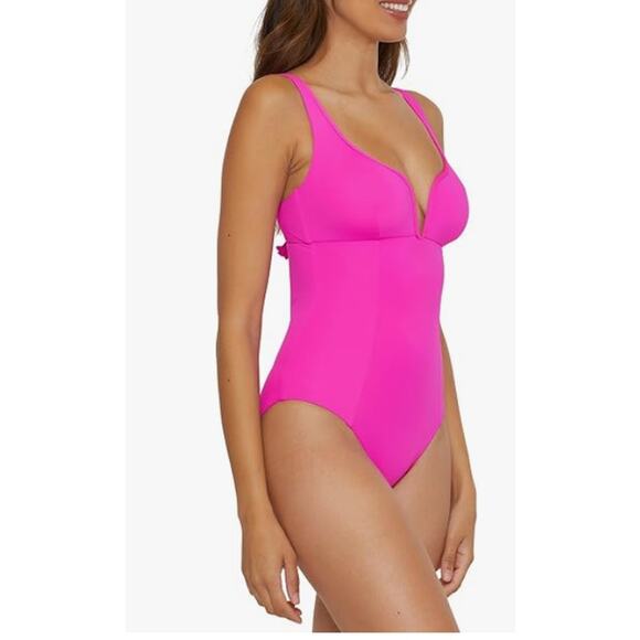 BECCA Women's Color Code V-Wire One Piece Swimsuit Small Vivid Pink Stretch NWT - Picture 2 of 12